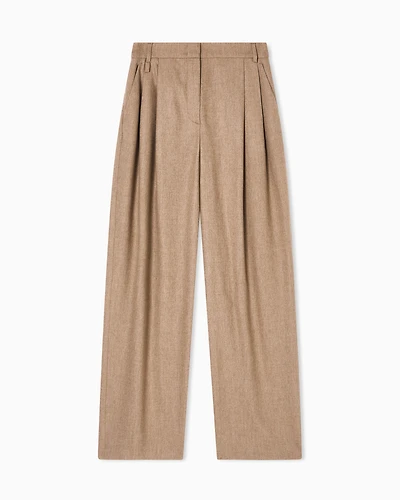 Emporio Armani - Icon wool flannel trousers with pleats, Woman, Beige, Size: