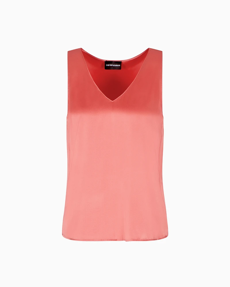 Emporio Armani - Silk satin V-neck top , Woman, Red, Size: