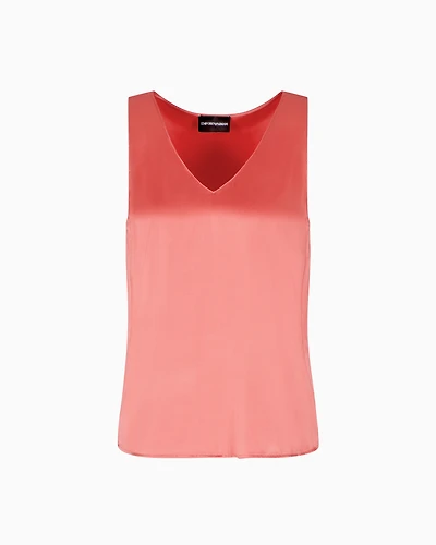 Emporio Armani - Silk satin V-neck top , Woman, Red, Size: