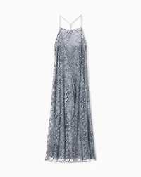 Emporio Armani - Long tulle dress with all-over micro-sequin and jet embroidery, Woman, Grey, Size: