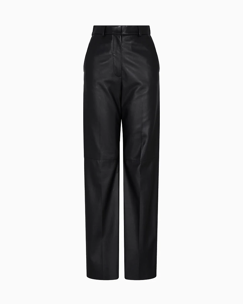 Emporio Armani - Glove-quality lambskin nappa leather palazzo trousers, Woman, Black, Size: 40