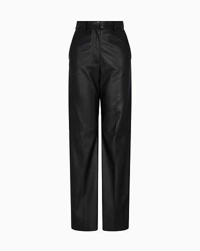 Emporio Armani - Glove-quality lambskin nappa leather palazzo trousers, Woman, Black, Size: