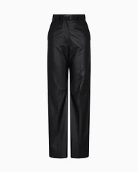 Emporio Armani - Glove-quality lambskin nappa leather palazzo trousers, Woman, Black, Size: 40