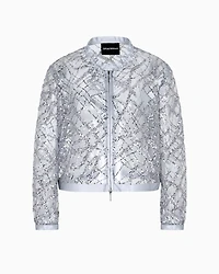 Emporio Armani - Zipped bolero tulle with all-over micro-sequin and jet embroidery, Woman, Grey, Size: