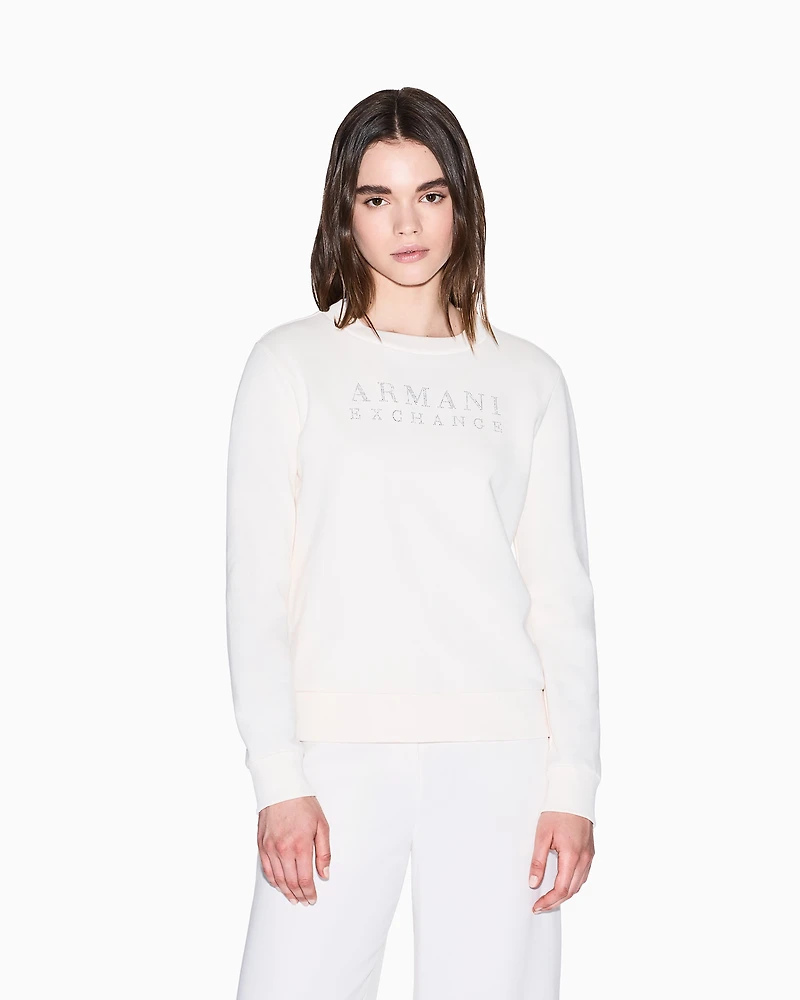 Armani Exchange - TONE ON LOGO LETTERING CREWNECK SWEATSHIRT, Woman, White, Size: