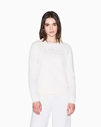 Armani Exchange - TONE ON LOGO LETTERING CREWNECK SWEATSHIRT, Woman, White, Size: