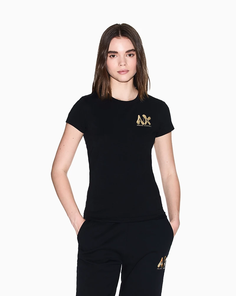 Armani Exchange - Slim Fit T-Shirts, Woman, Black, Size: