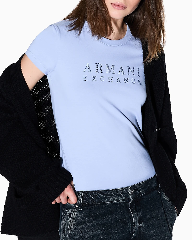 Armani Exchange - Slim Fit T-Shirts, Woman, Light Blue, Size: