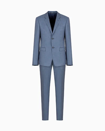 Emporio Armani - Single-breasted slim-fit suit a silky-finish grisaille, Man, Blue, Size: