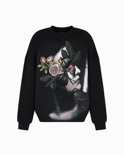 Emporio Armani - ASV jersey twill sweatshirt with woman and foliage print, Man, Black, Size: