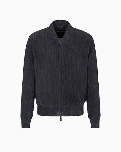 Emporio Armani - Goat suede comfort-fit blouson with elastic embroidery, Man, Grey, Size: