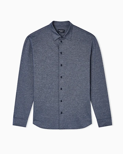 Emporio Armani - Icon jaspé jersey shirt, Man, Navy Blue, Size: