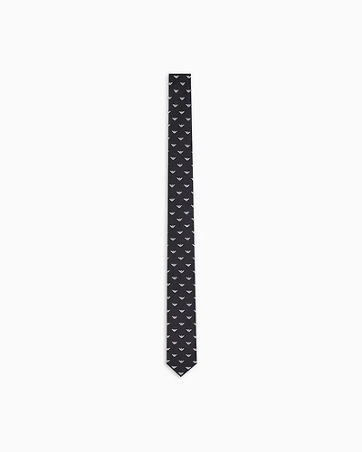 Emporio Armani - Pure silk tie with all-over jacquard micro-eagle, Man, Black, Size: TU