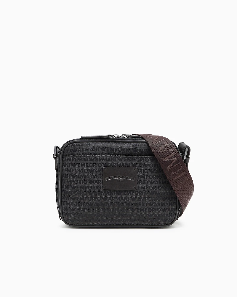 Emporio Armani - Monogram jacquard camera case with shoulder strap, Man, Grey, Size: TU