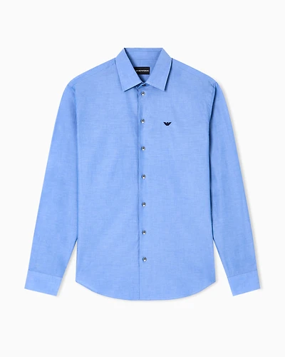 Emporio Armani - Cotton chambray shirt, Man, Light Blue, Size: