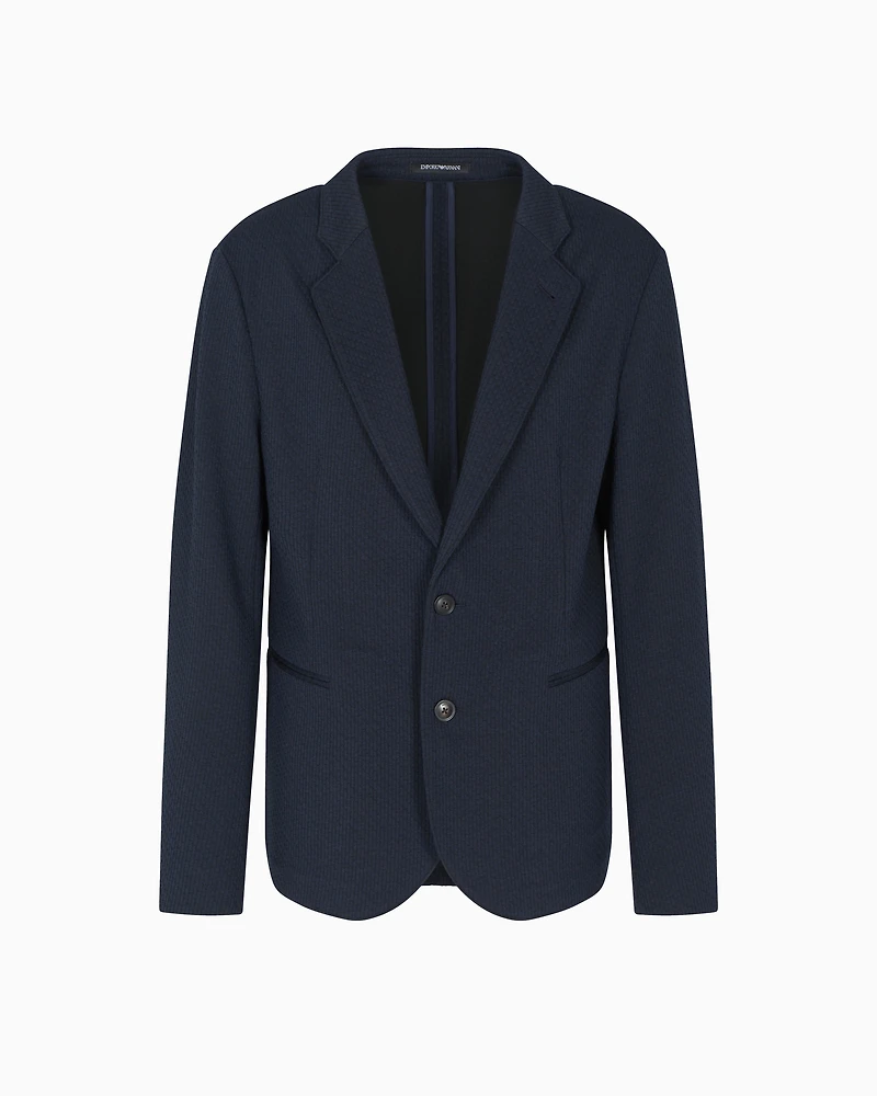 Emporio Armani - Single-breasted jacket a jacquard double jersey knit, Man, Blue, Size: