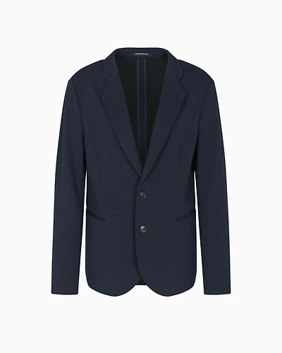 Emporio Armani - Single-breasted jacket a jacquard double jersey knit, Man, Blue, Size: