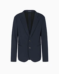 Emporio Armani - Single-breasted jacket a jacquard double jersey knit, Man, Blue, Size: