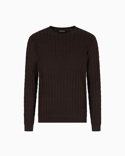 Emporio Armani - ASV Lyocell-blend jumper an embossed, patterned stitch, Man, Brown, Size: