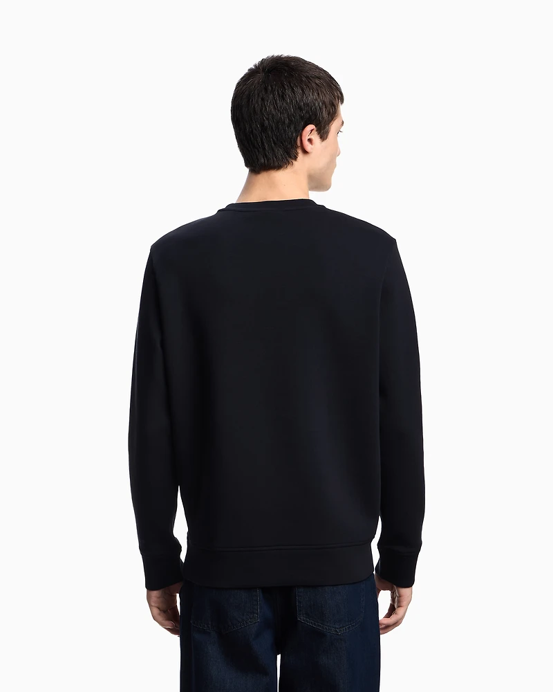 Emporio Armani - Double-jersey sweatshirt with embossed embroidered EA logo, Man, Navy Blue, Size: