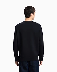 Emporio Armani - Double-jersey sweatshirt with embossed embroidered EA logo, Man, Navy Blue, Size: