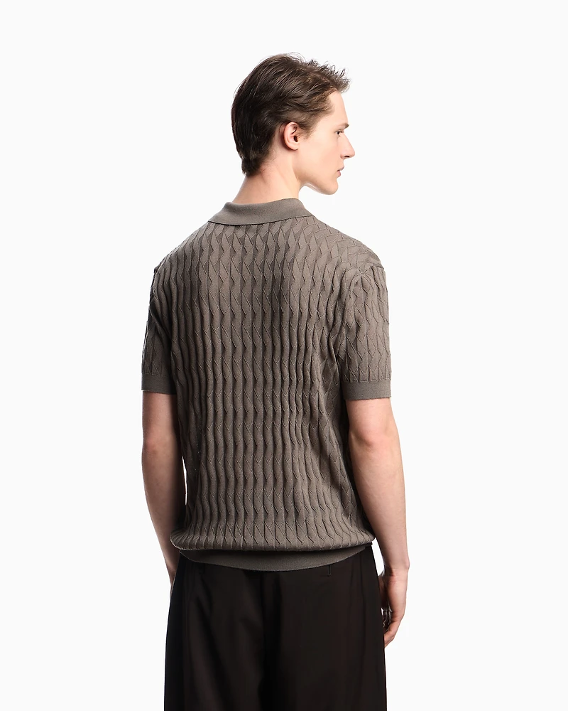 Emporio Armani - ASV Lyocell-blend jumper with polo-shirt collar an embossed, patterned stitch, Man, Green, Size: