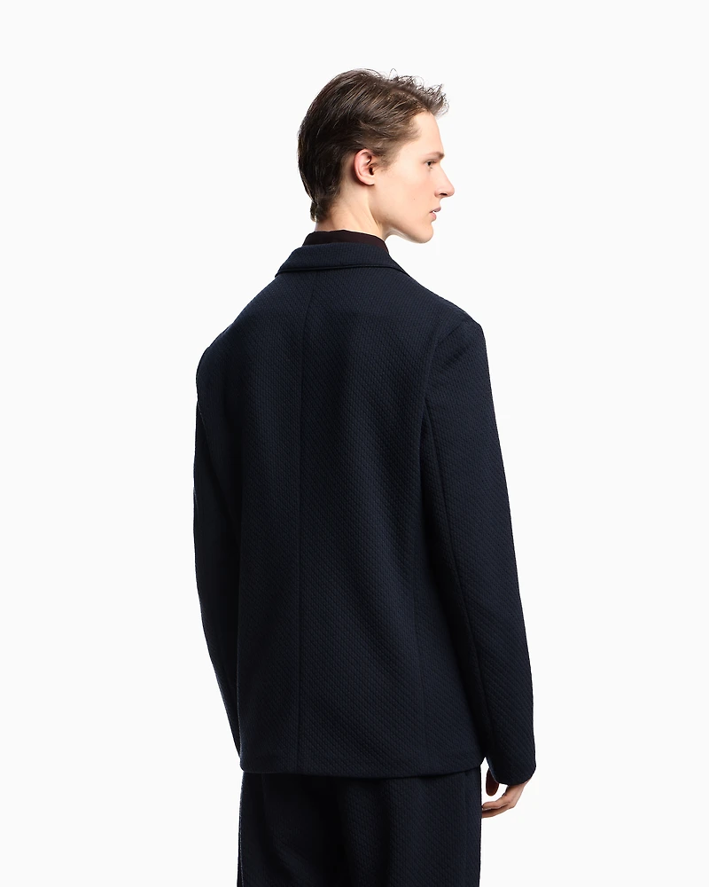 Emporio Armani - Single-breasted jacket a jacquard double jersey knit, Man, Blue, Size: