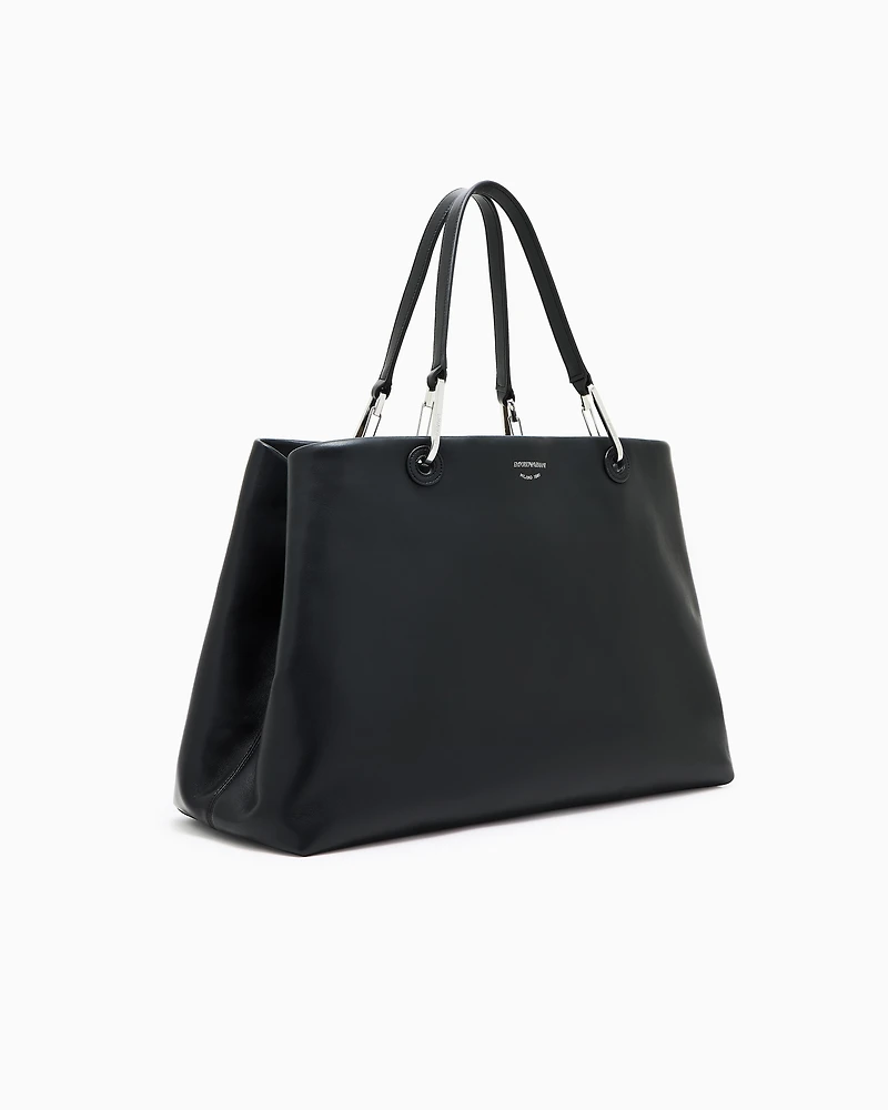 Emporio Armani - Large nappa leather MyEA shopper bag, Woman, Black, Size: TU