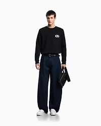 Emporio Armani - Double-jersey sweatshirt with embossed embroidered EA logo, Man, Navy Blue, Size: