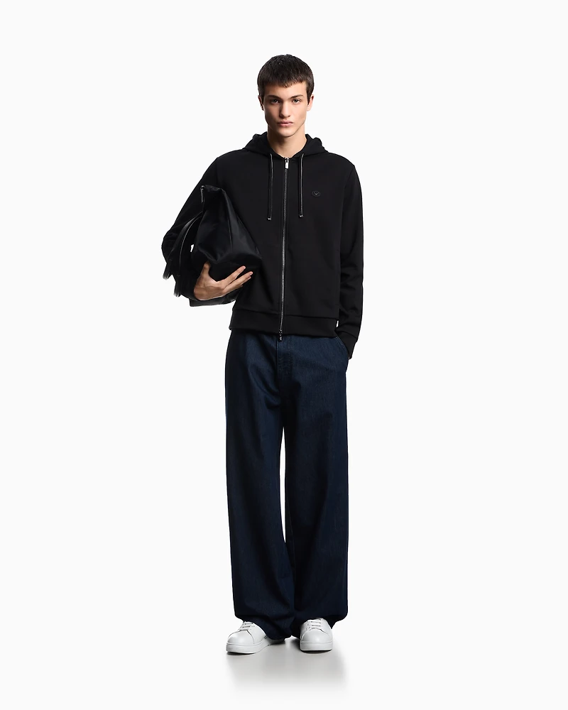 Emporio Armani - Hooded, zipped, Ponte-di-Roma sweatshirt, Man, Black, Size: