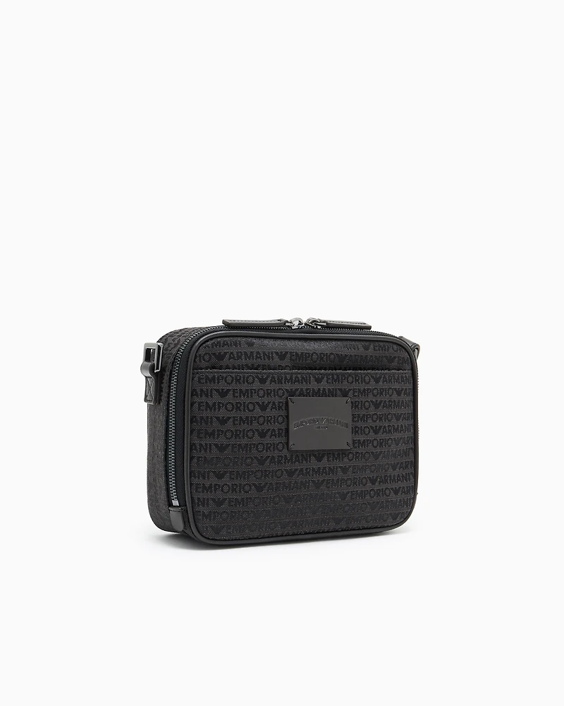 Emporio Armani - Monogram jacquard camera case with shoulder strap, Man, Grey, Size: TU