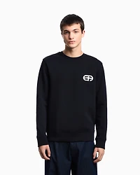 Emporio Armani - Double-jersey sweatshirt with embossed embroidered EA logo, Man, Navy Blue, Size: