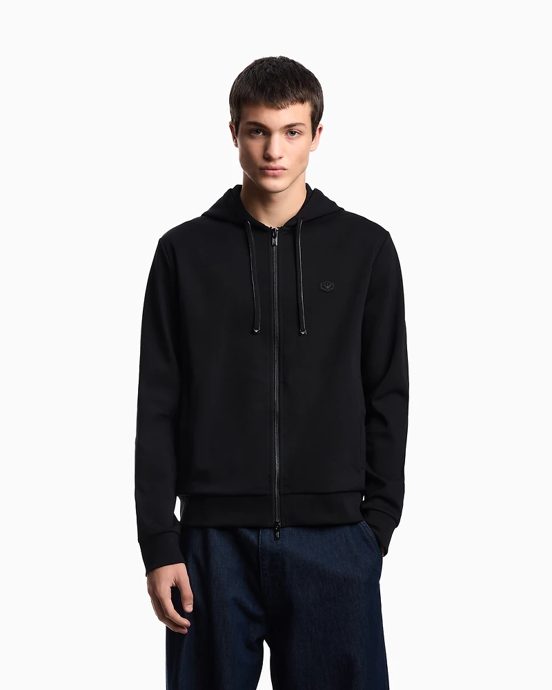 Emporio Armani - Hooded, zipped, Ponte-di-Roma sweatshirt, Man, Black, Size: