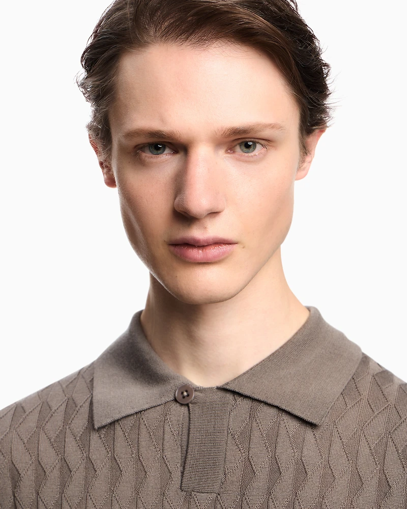 Emporio Armani - ASV Lyocell-blend jumper with polo-shirt collar an embossed, patterned stitch, Man, Green, Size: