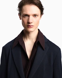 Emporio Armani - Single-breasted jacket a jacquard double jersey knit, Man, Blue, Size: