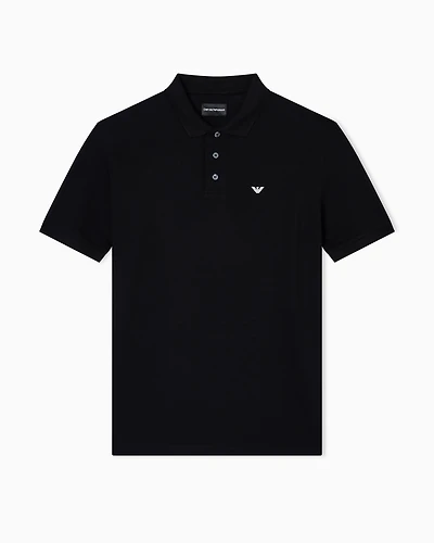 Emporio Armani - Mercerised piqué polo shirt with micro eagle, Man, Black, Size:
