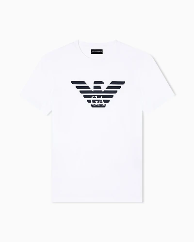 Emporio Armani - Pima-jersey T-shirt with logo print, Man, White, Size: