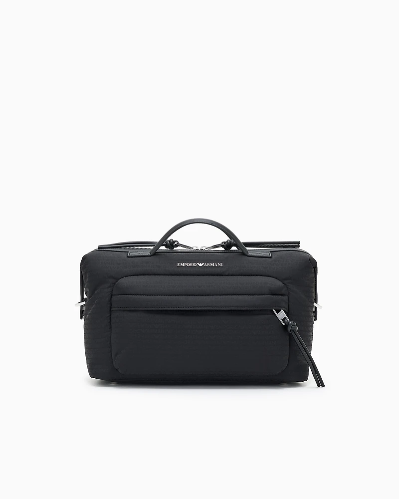 Emporio Armani - Nylon satchel with shoulder strap with monogram lettering, Man, Black, Size: TU