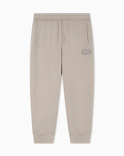Emporio Armani - Double-jersey joggers with embossed embroidered EA logo, Man, Beige, Size: