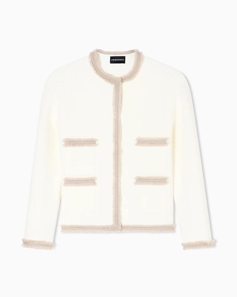 Emporio Armani - Ottoman fabric jacket with fringe trims, Woman, White, Size: