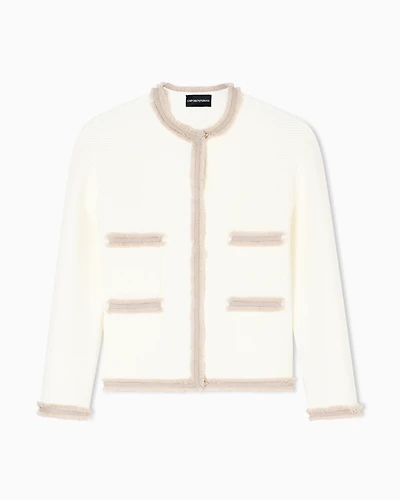 Emporio Armani - Ottoman fabric jacket with fringe trims, Woman, White, Size: