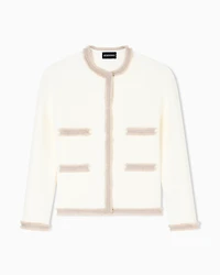 Emporio Armani - Ottoman fabric jacket with fringe trims, Woman, White, Size: