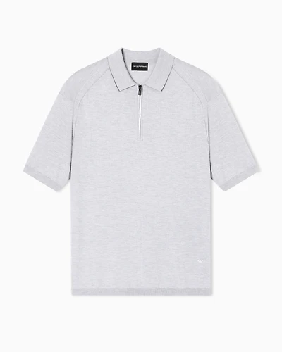 Emporio Armani - ASV plain-knit jumper with polo-shirt collar, a wool and Lyocell blend, Man, Grey, Size: