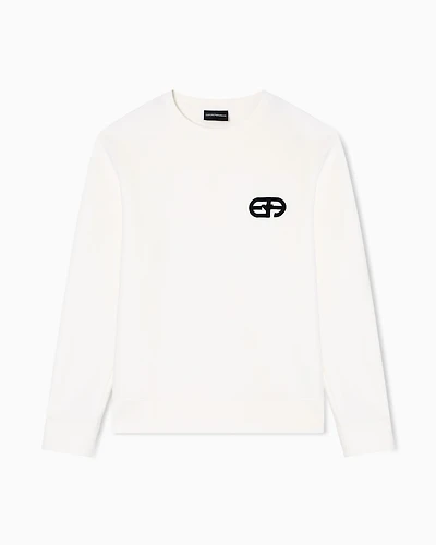 Emporio Armani - Double-jersey sweatshirt with embossed embroidered EA logo, Man, White, Size: