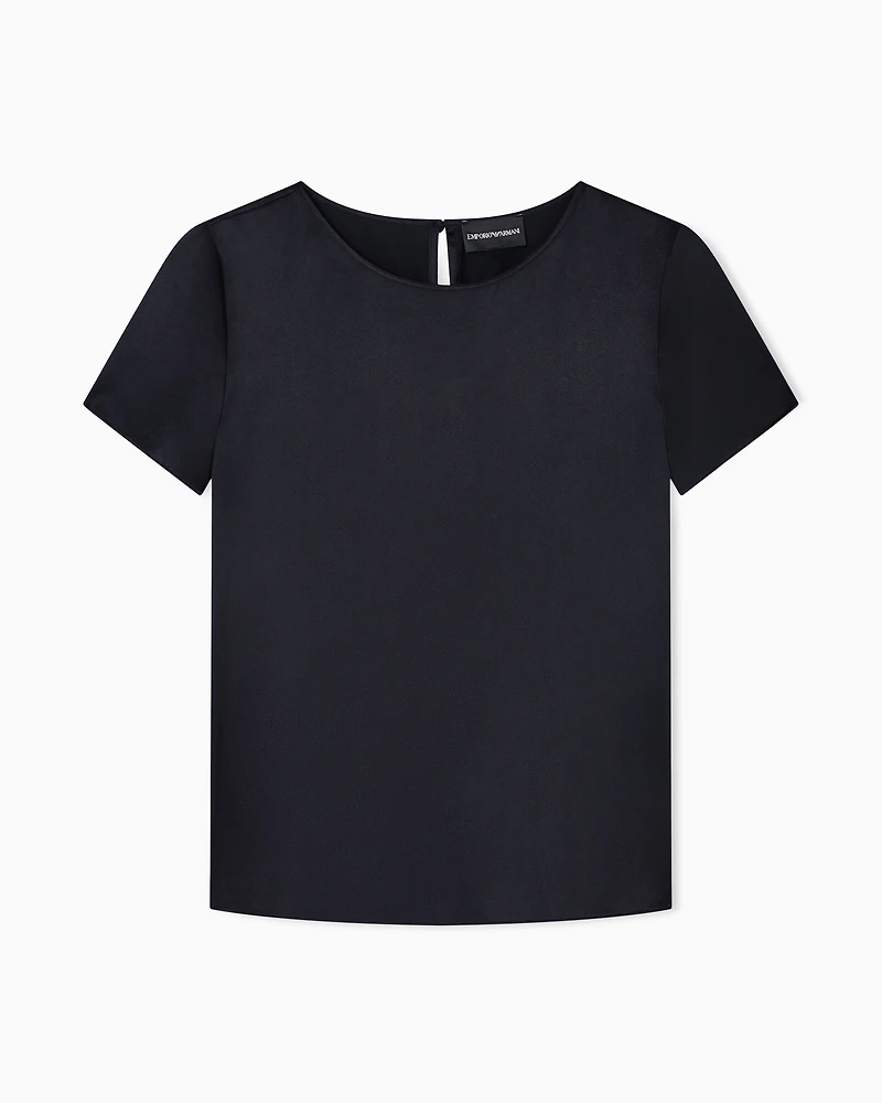 Emporio Armani - Short-sleeved silk satin blouse, Woman, Black, Size: