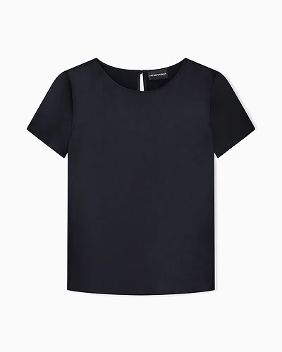Emporio Armani - Short-sleeved silk satin blouse, Woman, Black, Size: