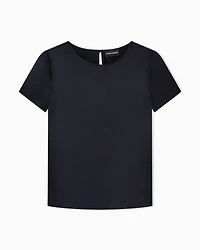 Emporio Armani - Short-sleeved silk satin blouse, Woman, Black, Size:
