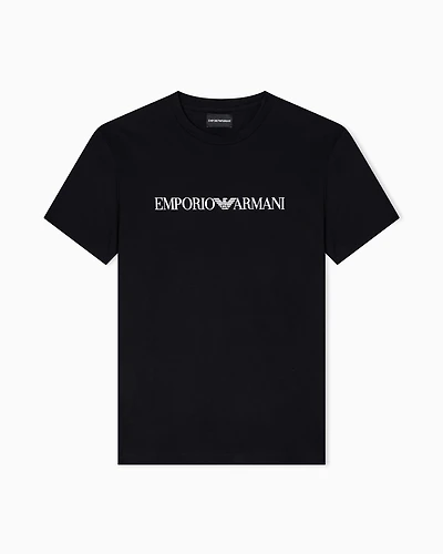Emporio Armani - Pima-jersey T-shirt with logo print, Man, Black, Size: