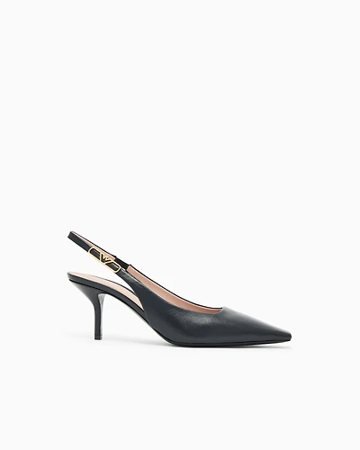 Emporio Armani - Nappa-leather slingback court shoes with eagle plate, Woman, Black, Size: