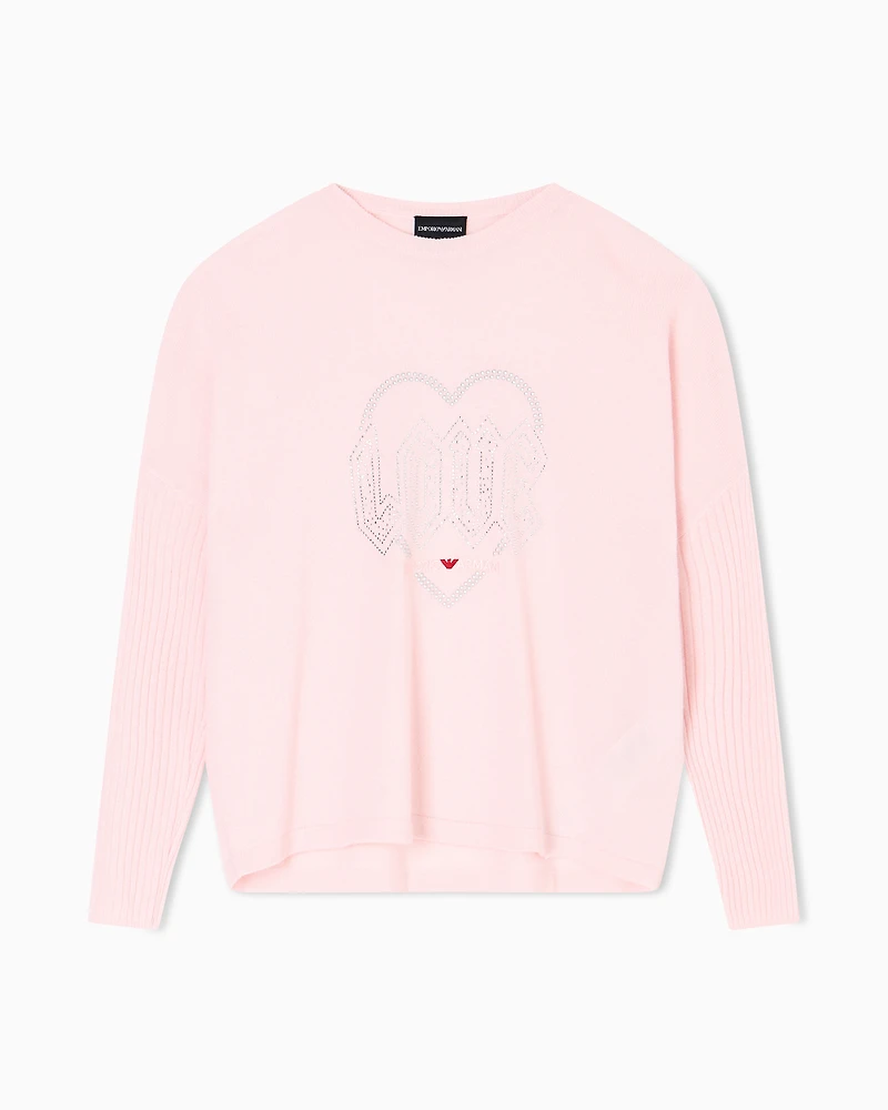 Emporio Armani - Valentine’s Day capsule collection virgin-wool jumper with rhinestones, Woman, Pink, Size: